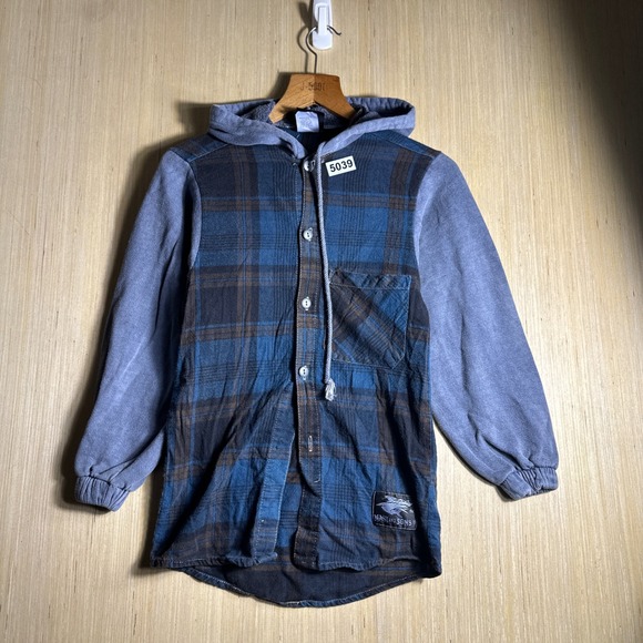 Maui and Sons Other - Vintage Maui and Sons Hooded Flannel Shirt Kids Small Blue 90s Plaid Mixed Media